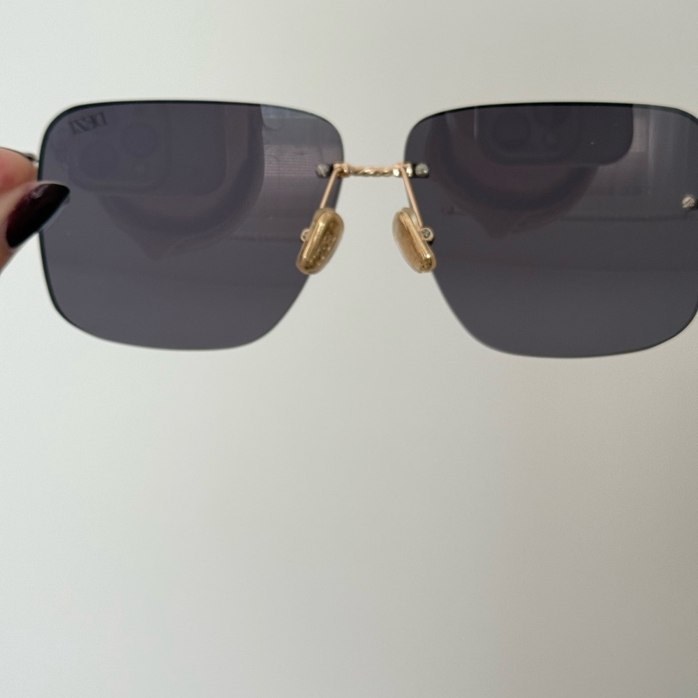 DEZI 2000s Gold and Dark Smoke Square Rimless Sunglasses - Picture 5 of 15